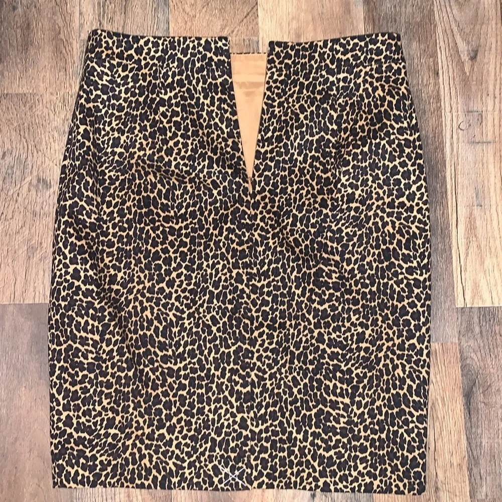 J‎ Crew Skirt Womens 00 Black Brown Leopard Print Pencil Back Zip Stretch Lined - Picture 4 of 7